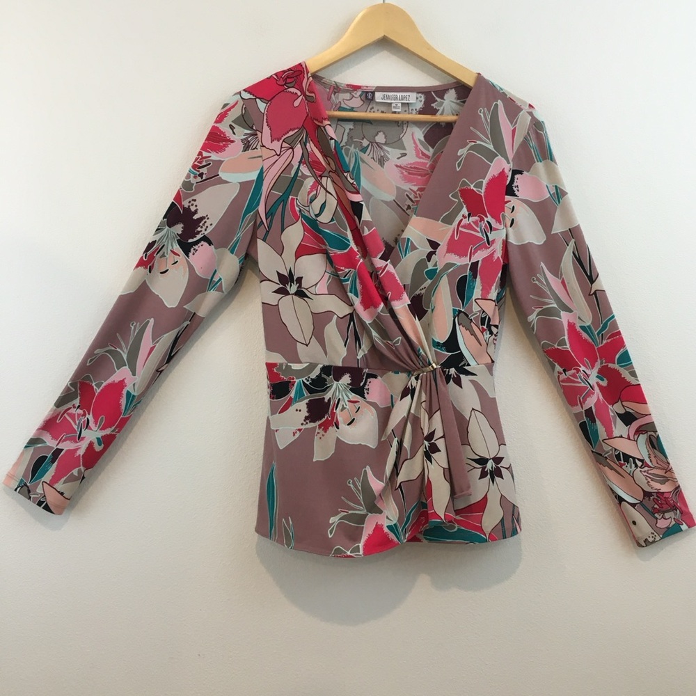 Jennifer Lopez | Floral, Peplum & Faux Wrap Blouse